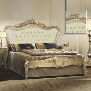 IPERBRIKO Lit double avec tête de lit baroque et pied de lit en tissu damassé 180x200xh.165 cm - Publicité