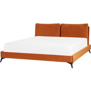 BELIANI Super Lit Double 180 x 200 cm en Velours Orange et Bois pour Tout Type de Matelas Melle - Publicité