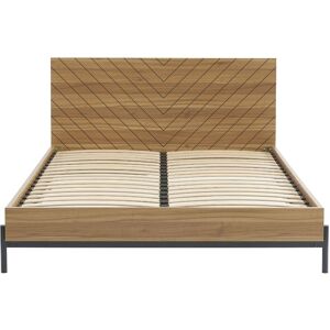 BAÏTA Lit double geoma effet chêne foncé 160x200 sommier inclus - Bois - Publicité