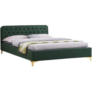 Idimex Lit double glamour couchage 140x190 cm, avec sommier et pieds en métal doré, style baroque, revêtement en velours capitonné vert - Vert - Publicité