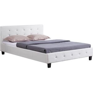 Idimex Lit double pour adulte josy avec sommier 140x190 cm 2 places, tête et pied de lit capitonnés avec strass, en synthétique blanc - Blanc - Publicité