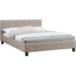 Idimex Lit double pour adulte mathieu avec sommier 140x190 cm 2 places / 2 personnes, tête et pied de lit capitonnés, en tissu beige - Beige - Publicité