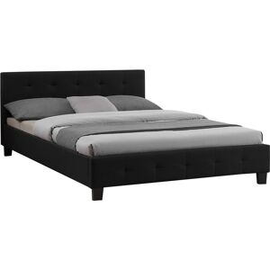 Idimex Lit double pour adulte mathieu avec sommier 140x190 cm 2 places / 2 personnes, tête et pied de lit capitonnés, en tissu noir - Noir - Publicité