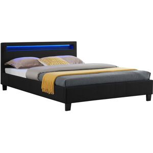Idimex Lit led double 140x190 cm avec sommier, tête de lit confortable, lit 1 place revêtement en tissu noir, rioja - Noir - Publicité
