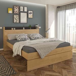 TERRE DE NUIT Lit avec tête de lit en bois imitation chêne 160x200 cm - LI9051 - Bois naturel - Publicité