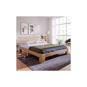 Lit double en bois avec tête de lit, cadre de lit avec sommier à lattes 200x140cm, bois massif fsc en pin - Liberté - Publicité