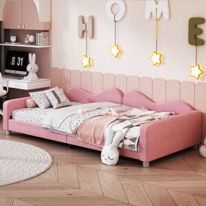 MODERNLUXE Lit enfant en peluche - lit canapé - sommier à lattes - 90x200cm - rose - Publicité