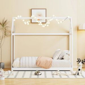 OHJIJINN Lit enfant extensible, canapé-lit 90/180 x 190 cm, cadre de lit en bois massif avec sommier à lattes, lit simple, lit d'appoint, blanc - Publicité