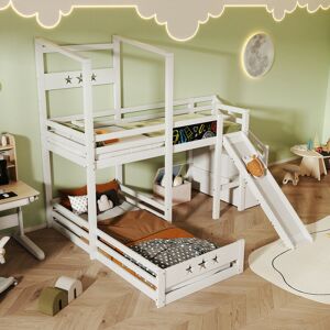 DOLINHOME Lit enfant lit superposé avec escalier avec planches, toboggan et rangements, blanc, 90x200cm - Publicité