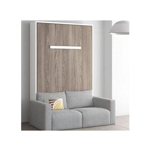 LES TENDANCES Lit escamotable vertical 140x190 avec canapé tissu Kimber-Coffrage Blanc-Façade Chocolat-Canapé Gris foncé - Publicité