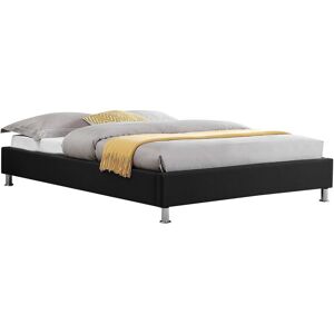 Idimex Lit futon double pour adulte nizza 140x190 cm 2 places / 2 personnes, avec sommier et pieds en métal chromé, tissu noir - Noir - Publicité