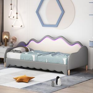 TANANT Lit gigogne 90/180x190cm - lit capitonné canapé-lit extensible avec sommiers à lattes, éclairage led, lit adulte style moderne, pu - gris - Gris - Publicité