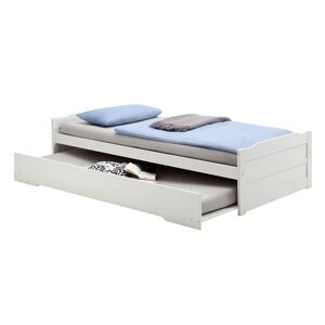Idimex Lit gigogne lorena 1 personne tiroir lit fonctionnel 90 x 190 cm pin massif lasuré blanc - Blanc - Publicité
