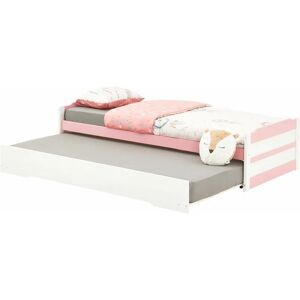 Idimex Lit gigogne lorena 1 personne tiroir lit fonctionnel 90 x 190 cm pin massif lasuré blanc et rose - Blanc/Rose - Publicité