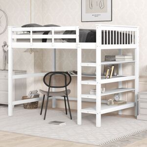 Lit mezzanine enfant 140 x 200 avec rangements et bureau sous lit, blanc Okwish Blanc - Publicité