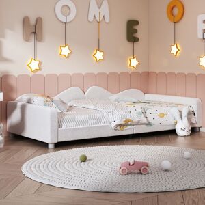 WISHDOR Lit Rembourré Enfant Simple 90 x 200 cm. canapé-lit cadre en Tissu Peluche doux. Blanc - Blanc - Publicité