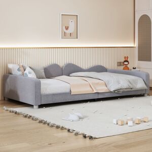 WISHDOR Lit Rembourré Enfant Simple 90 x 200 cm, canapé-lit cadre en Tissu Peluche doux, Gris - Gris - Publicité