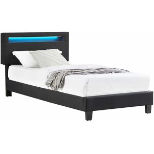 Idimex Lit led simple 90x190 cm avec sommier, tête de lit réglable en hauteur, en tissu noir, austin - Noir - Publicité