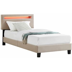 Idimex Lit led simple 90x190 cm avec sommier, tête de lit réglable en hauteur, en tissu beige, austin - Beige - Publicité