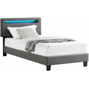 Idimex Lit led simple 90x190 cm avec sommier, tête de lit réglable en hauteur, en synthétique gris, evan - Gris - Publicité