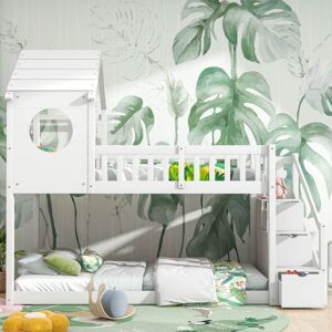 SUREH Lit superposé enfant 90x200cm,lit superposé en pin durable avec tiroirs de rangement, lit mezzanine avec escalier et toit,cadre de lit en bois massif avec sommier à lattes - Publicité