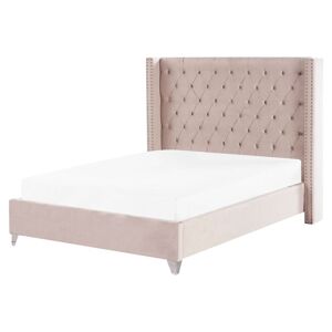 BELIANI Sommier à Lattes Double 140 x 200 cm en Velours Rose Tête de Lit Chesterfield Lubbon - Publicité