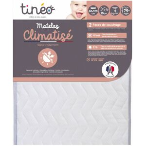 TINEO Tinéo - Matelas Climatisé 60x120x10cm, Matelas Bébé, Climatisé, 1 Face Été, 1 Face Hiver, Sans Traitement, Fabriqué En France - Publicité