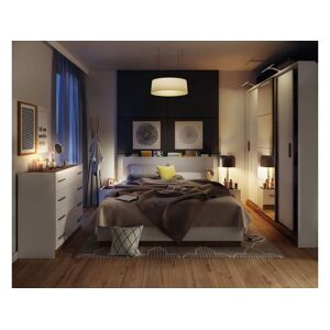BOBOCHIC Chambre complète avec lit coffre, armoire, commode et deux chevets ZENITA Blanc et chêne 140x200 - Publicité