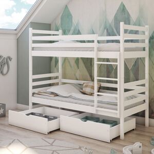 petitechambre.fr Lit superpose enfant NEMO livraison rapide   Blanc   90 cm x 200 cm   : Lit en pin massif et tiroirs en melamine