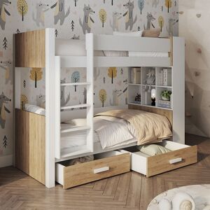 petitechambre.fr Lit superpose GASPAR avec rangement integre   Chene Sonoma   80 cm x 200 cm   Pin massif et melamine