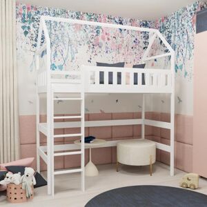 petitechambre.fr Lit OTYLIA cabane et mezzanine pour chambre enfant   Blanc   80 cm x 190 cm   Pin Massif - Publicité