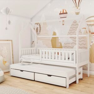 petitechambre.fr Lit MONKEY pour une chambre enfant mixte, lit gigogne   Blanc   90 cm x 190 cm   Pin Massif - Publicité