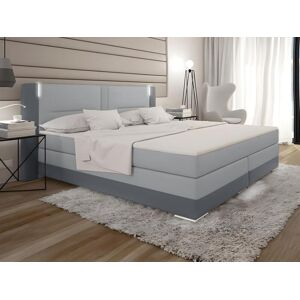 Ensemble complet boxspring tete de lit avec leds sommiers matelas surmatelas 160 x 200 cm Simili Gris et gris clair ASTI de YSMEE