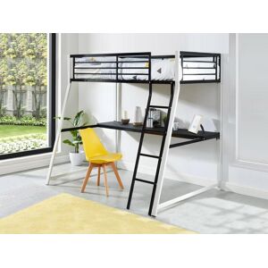 Vente unique Lit mezzanine MALICIA 90 x 190 cm bureau integre Noir et blanc