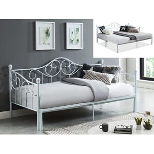 Vente unique Lit gigogne banquette avec sommier peigne 2 x 90 x 200 cm ou 180 x 200 cm Metal Blanc matelas SEBILLE