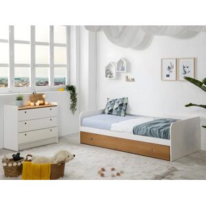 Vente unique Lit gigogne banquette JULIETTE 2 x 90 x 190 cm MDF Blanc et Merisier