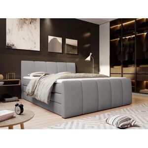 Vente uniquecom Ensemble complet boxspring tete de lit capitonnee sommiers coffre matelas surmatelas 160 x 200 cm Tissu Gris clair VERONE de PALACIO