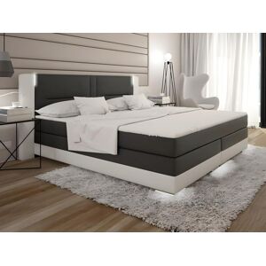 Vente-unique.com Ensemble complet boxspring tete de lit avec leds + sommiers + matelas + surmatelas - 180 x 200 cm - Simili - Blanc et gris - ASTI de YSMÉE