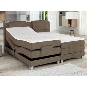 Vente-unique.com Ensemble complet boxspring tête de lit + sommiers relaxation électrique + matelas + surmatelas - 2 x 90 x 200 cm - Tissu - Beige - CASTEL de PALACIO