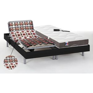 Vente-unique.com Lit électrique relaxation tout plots matelas 100% latex 3 zones JUPITER de DREAMEA - Noir - 2 x 90 x 200 cm - moteurs OKIN - Publicité