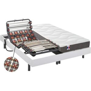 Vente-unique.com Lit électrique relaxation lattes et plots matelas 100% latex 3 zones MENELAS de DREAMEA - Blanc - 2 x 90 x 200 cm - moteurs OKIN - Publicité