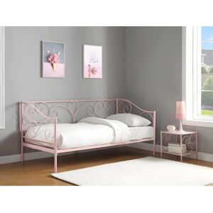 Vente-unique Lit banquette VIVIAN - 90 x 200 cm - Metal - Rose + matelas