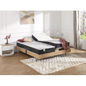 Vente-unique.com Lit électrique relaxation tout plots matelas ressorts ensachés et mémoire forme PHANES de DREAMEA - moteurs OKIN - Chêne - 2 x 90 x 200 cm - Publicité