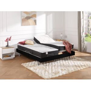 Vente-unique.com Lit électrique relaxation tout plots matelas ressorts ensachés et mémoire forme PHANES de DREAMEA - moteurs OKIN - Noir- 2 x 90 x 200 cm - Publicité