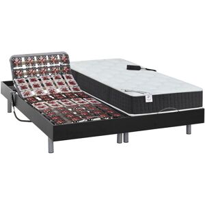 Vente uniquecom Lit electrique relaxation tout plots matelas ressorts ensaches et memoire forme PHANES de DREAMEA moteurs OKIN Noir 2 x 80 x 200 cm