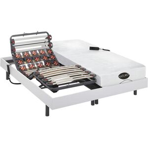 Vente uniquecom Lit electrique relaxation lattes et plots matelas memoire de forme et bambou DAMYSOS de NATUREA moteurs OKIN 2 x 80 x 200 cm Blanc