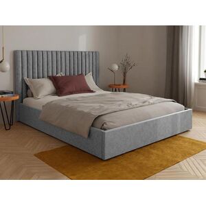 Vente unique Lit coffre 140 x 190 cm avec tete de lit coutures verticales Tissu Gris SARAH