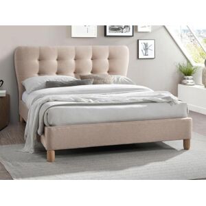 Vente-unique Lit 140 x 190 cm avec tete de lit capitonnee - Tissu - Beige - ELIDE