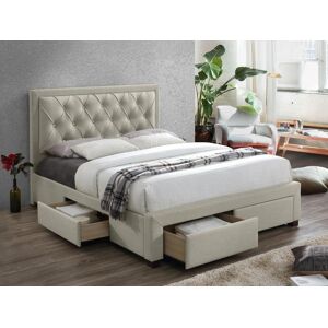 Vente unique Lit avec tiroirs 140 x 190 cm Tissu velours Beige LEOPOLD