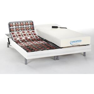 Vente-unique.com Lit électrique relaxation tout plots matelas mémoire de forme HESIODE III de DREAMEA - moteurs OKIN - blanc - 2 x 70 x 190 cm - Publicité